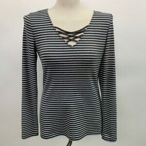 41 Hawthorn Women's Top Small Gray White Striped